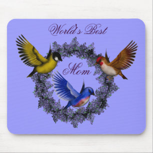 World's Best Mum Birds Flower Wreath Mousepad