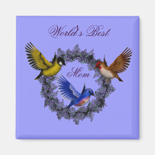 World's Best Mum Birds On Flower Wreath Magnet