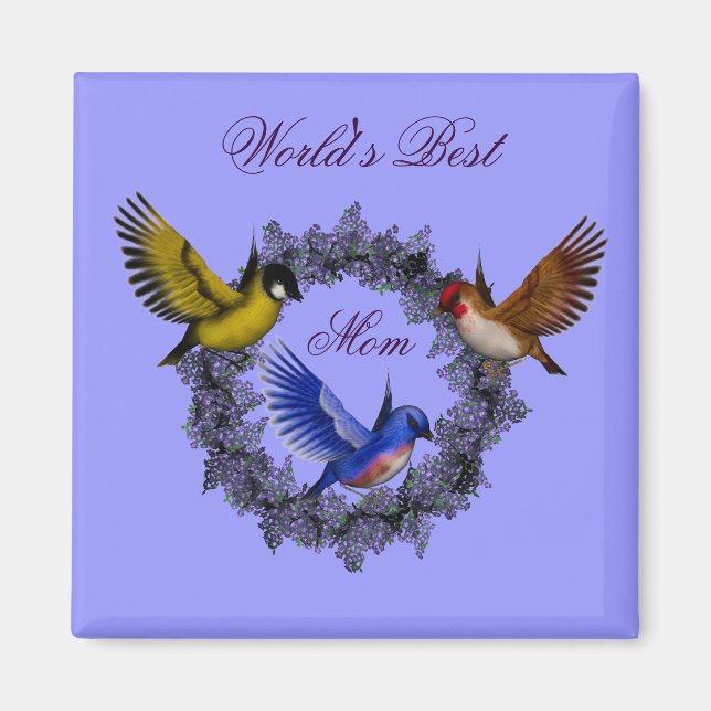 World's Best Mum Birds On Flower Wreath Magnet (Front)