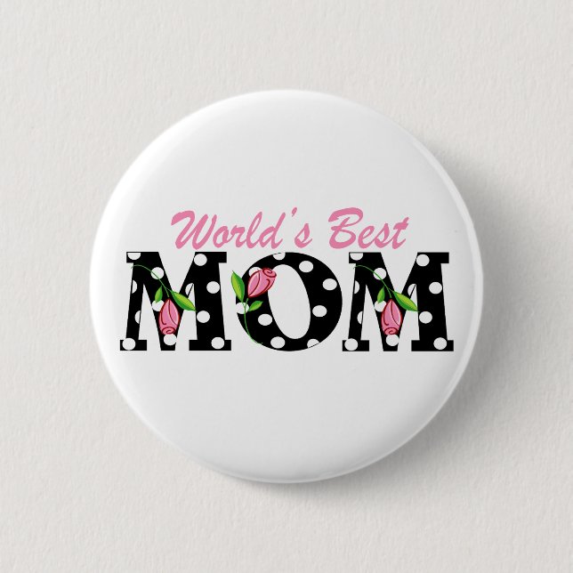 World's Best Mum Black with Pink Tulips 6 Cm Round Badge (Front)