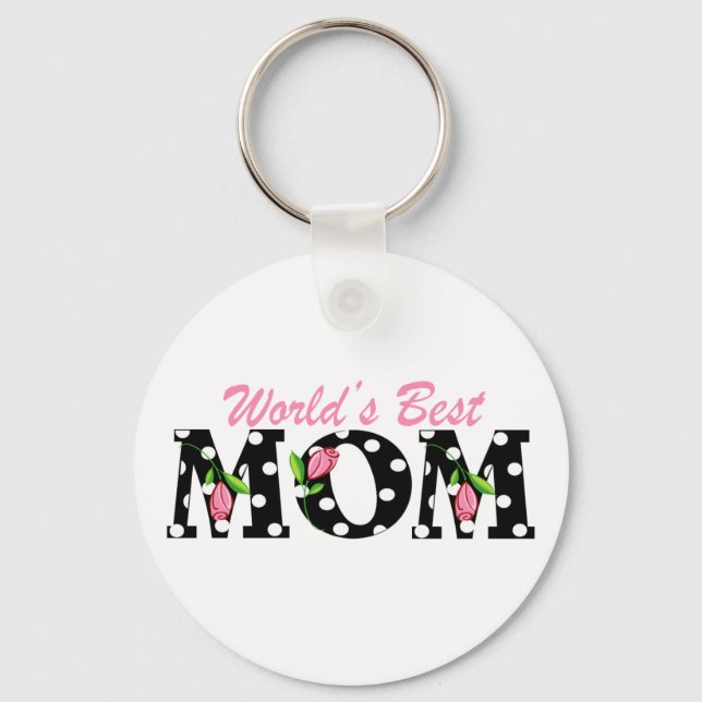 World's Best Mum Black with Pink Tulips Key Ring (Front)