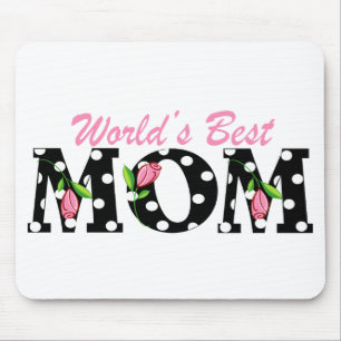 World's Best Mum Black with Pink Tulips Mouse Pad