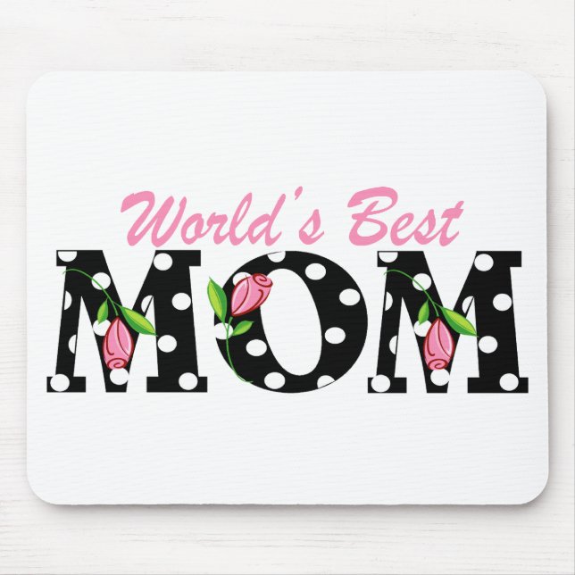 World's Best Mum Black with Pink Tulips Mouse Pad (Front)
