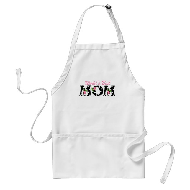 World's Best Mum Black with Pink Tulips Standard Apron (Front)