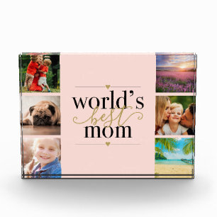 Worlds Best Mum Blush Pink and Gold 6 Photo Block