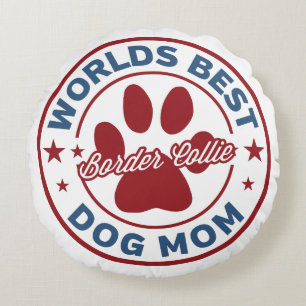 Worlds Best Mum Border Collie Paw Print Round Cushion