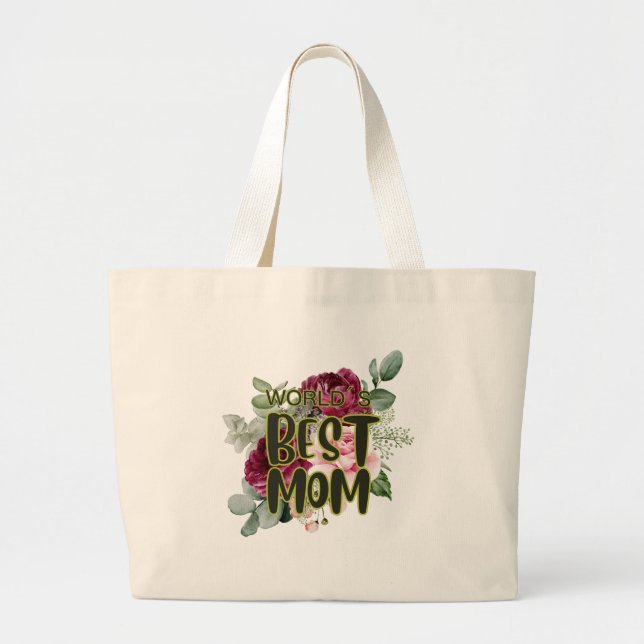 World's Best Mum Botanical floral Mother´s day Large Tote Bag (Front)