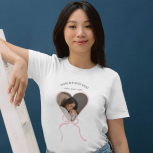 Worlds Best Mum Custom Love Shape and Bow Photo  T-Shirt