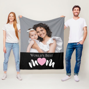 Worlds Best Mum Cute Heart Black Modern Photo Fleece Blanket