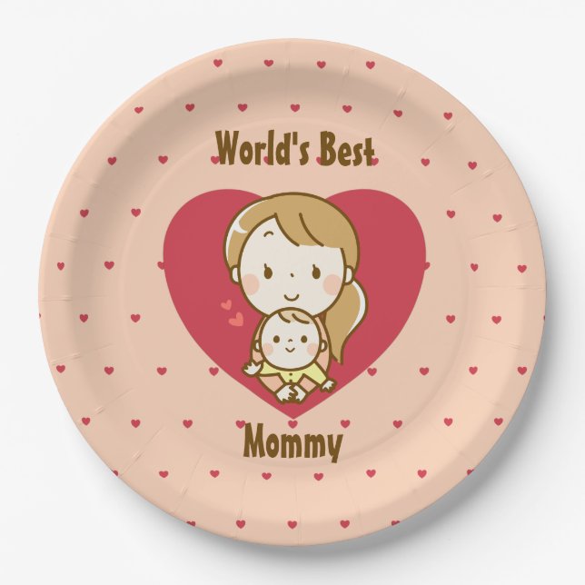 World's Best Mum Cute Mother's Day Kawaii Cartoon Paper Plate (Front)