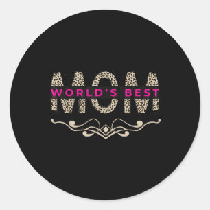 Worlds Best Mum Cute Retro Pink Text Leopard Print Classic Round Sticker