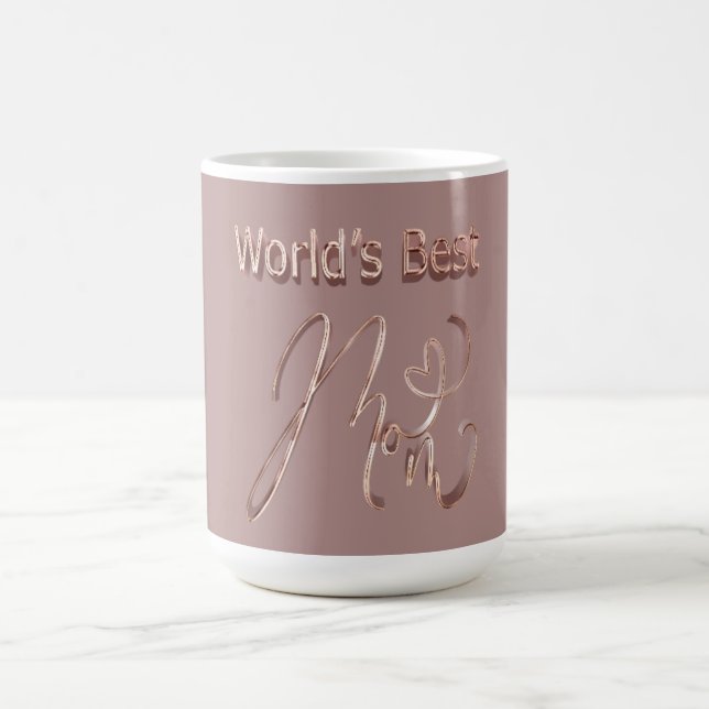 World's Best Mum Cute Rose Gold Heart Typography Coffee Mug (Center)