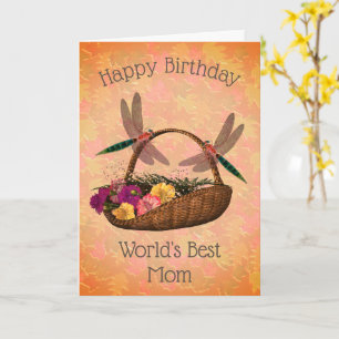 World's Best Mum Dragonflies Flowers Birthday Card