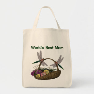 Worlds Best Mum Dragonflies Flowers Tote Bag