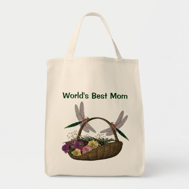 Worlds Best Mum Dragonflies Flowers Tote Bag (Front)