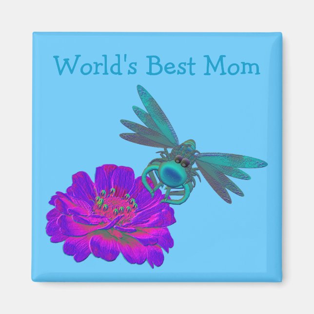 World's Best Mum Dragonfly On Zinnia Flower Magnet (Front)