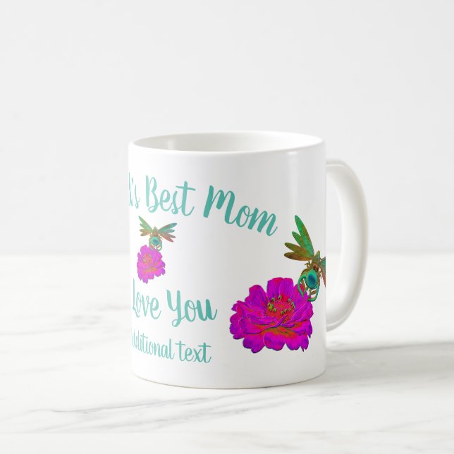 World's Best Mum Dragonfly Zinnia Personalised Coffee Mug (Front Right)