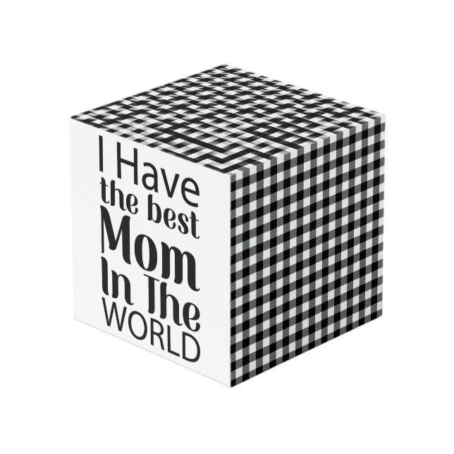 Worlds Best Mum Elegant Black and White Script Cube (Front Angled)