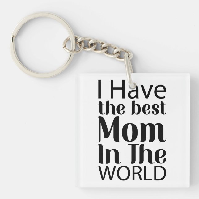 Worlds Best Mum Elegant Black and White Script Key Ring (Front)