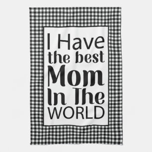 Worlds Best Mum Elegant Black and White Script Tea Towel