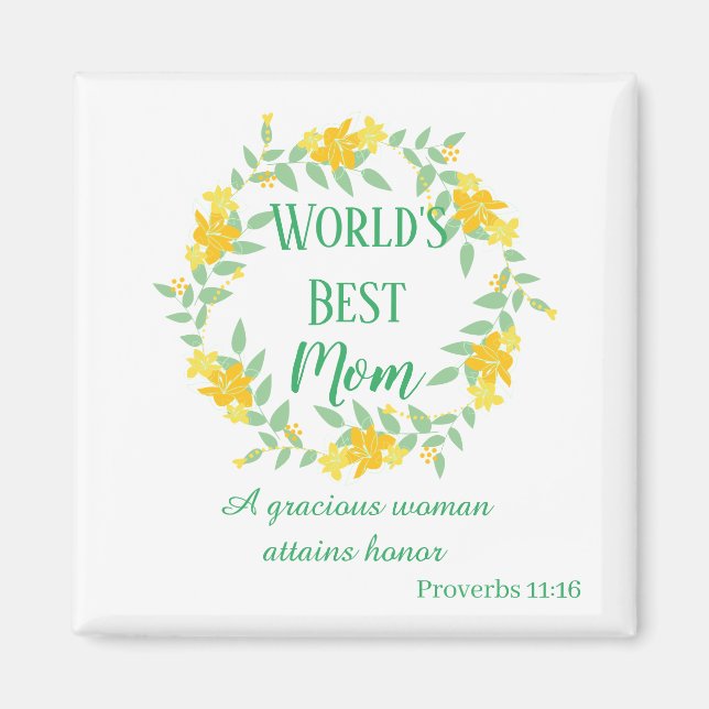 World's Best Mum Floral Yellow and Green Wreath Magnet (Front)