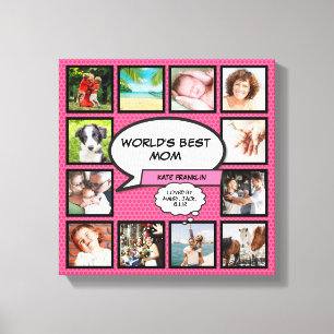 Worlds Best Mum Fun Comic Book Pink Photo Canvas Print