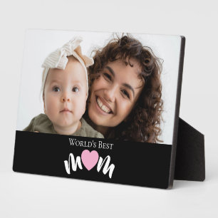 Worlds Best Mum Heart Modern Script Photo Block Plaque