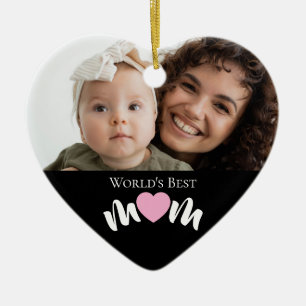 World's Best Mum Heart Photo Script Custom Ceramic Ornament