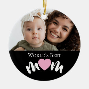 World's Best Mum Heart Photo Script Custom Ceramic Ornament