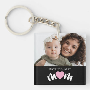 World's Best Mum Heart Photo Script Custom Key Ring