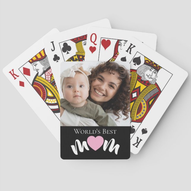 World's Best Mum Heart Photo Script Custom Playing Cards (Back)