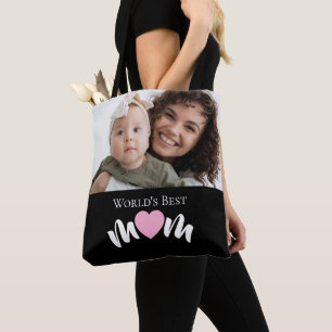 World's Best Mum Heart Photo Script Custom Tote Bag