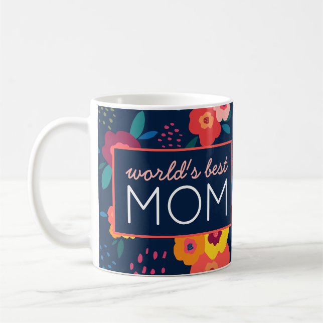 World's Best Mum Modern Floral in Blue Coffee Mug (Left)