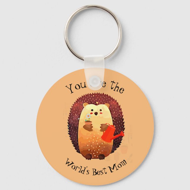 World's Best Mum Mother Quote Hedgehog Gardening Key Ring (Front)