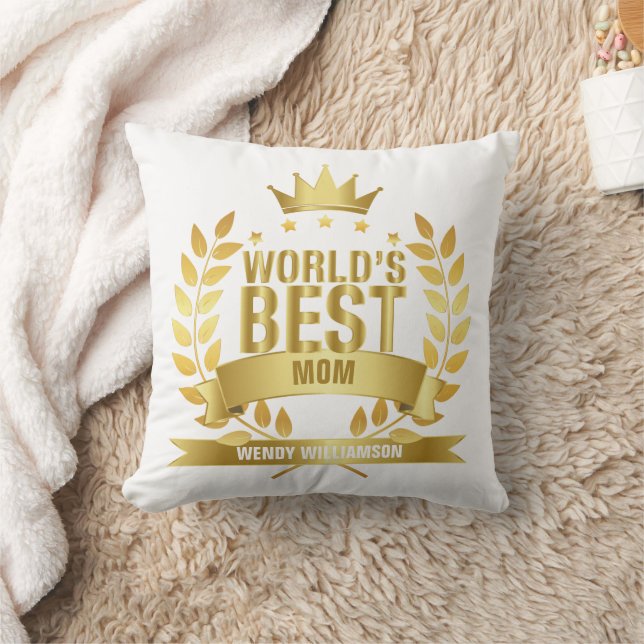 Worlds Best Mum Mothers Day Modern Chic Gold Cushion (Blanket)