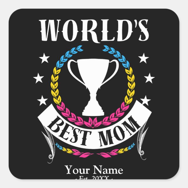 Worlds Best Mum Mother's Day Pansexual Flag Colour Square Sticker (Front)