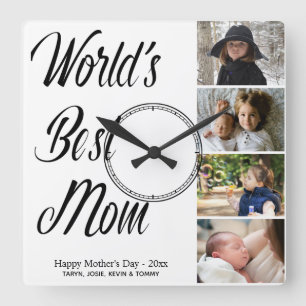 World's Best Mum Mother's Day Photo Collage Square Wall Clock
