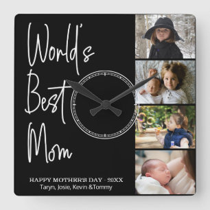 World's Best Mum Mother's Day Photo Collage Square Wall Clock