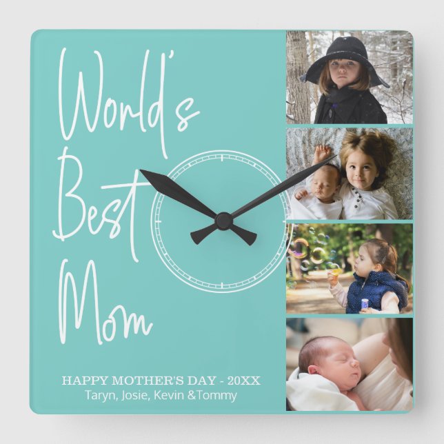 World's Best Mum Mother's Day Photo Square Wall Cl Clock (Front)