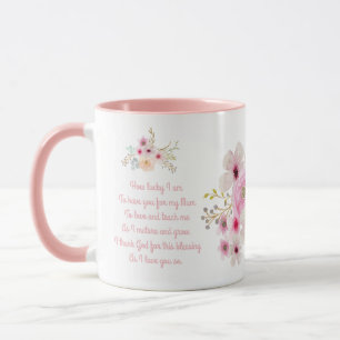 World's Best MUM Mothers Day Poem Pink Flowers Mug