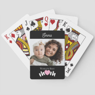 World's Best Mum Name Heart Photo Script Custom Playing Cards