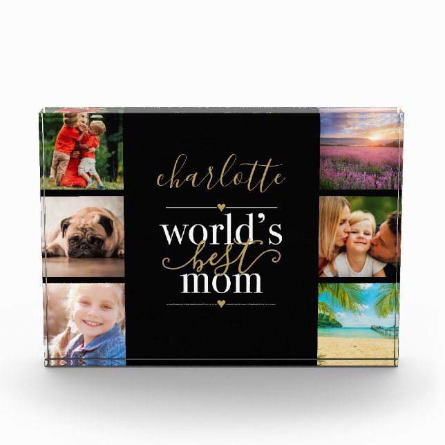 Worlds Best Mum Personalised 6 Photo Block (Front)