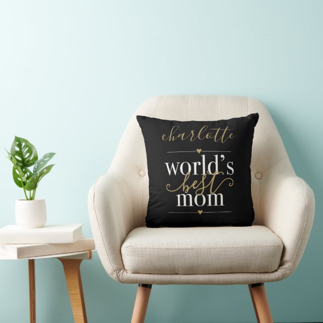 Worlds Best Mum Personalised Black And Gold Cushion (Chair)