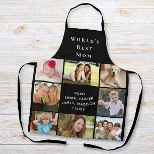 World's Best Mum Photo Collage Black Apron