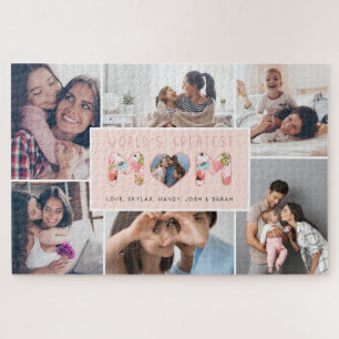 World's Best Mum Photo Collage & Floral Pattern Jigsaw Puzzle