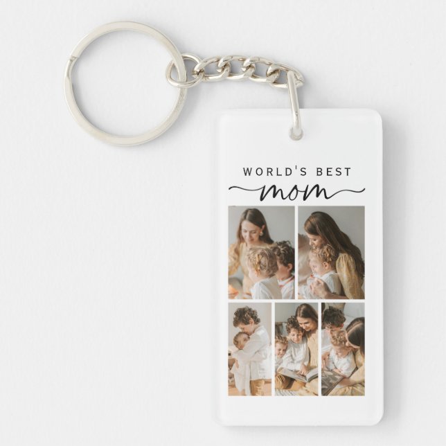 World's Best Mum Photo Collage Script Keepsake Key Ring (Front)