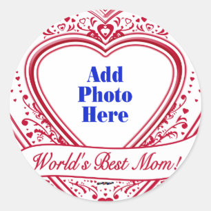 World's Best Mum! Photo Red Hearts Classic Round Sticker