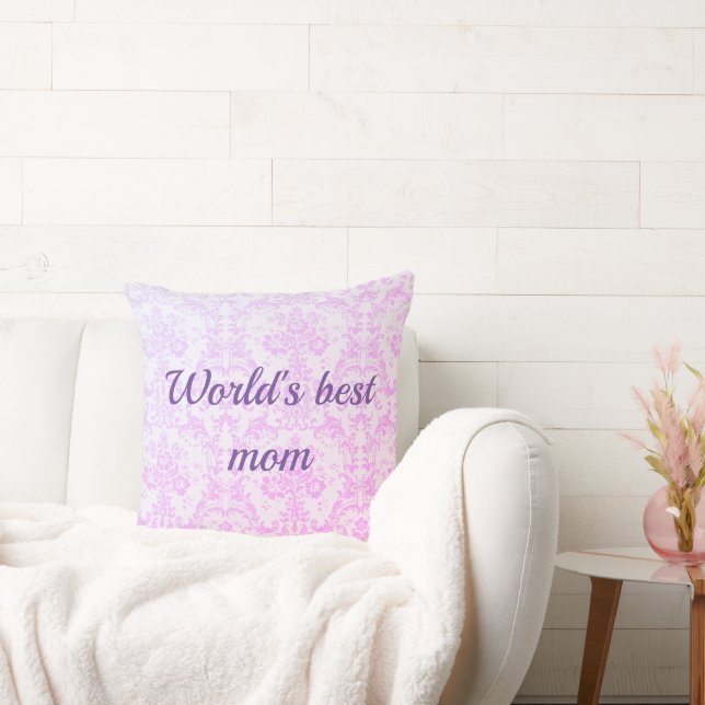 World's best mum pink damask throw pillow (Couch)