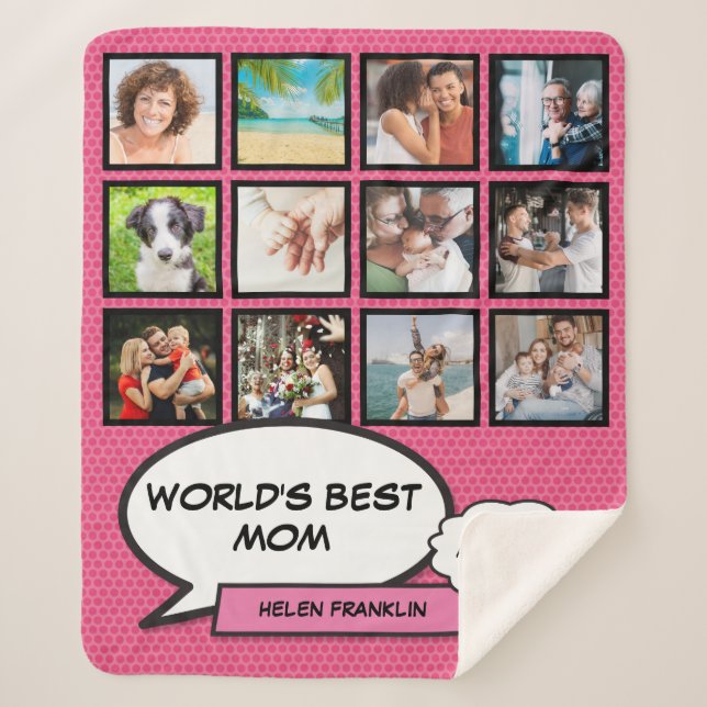 World's Best Mum Pink Photo Collage Sherpa Blanket (Front)