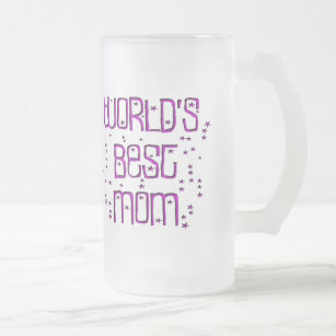 Worlds Best Mum Purple Stars Design Fun Font Frosted Glass Beer Mug